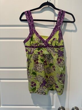 Y2K Kensie Baby Doll Tank Top Purple & Green Floral Baddie Girlie Size Small